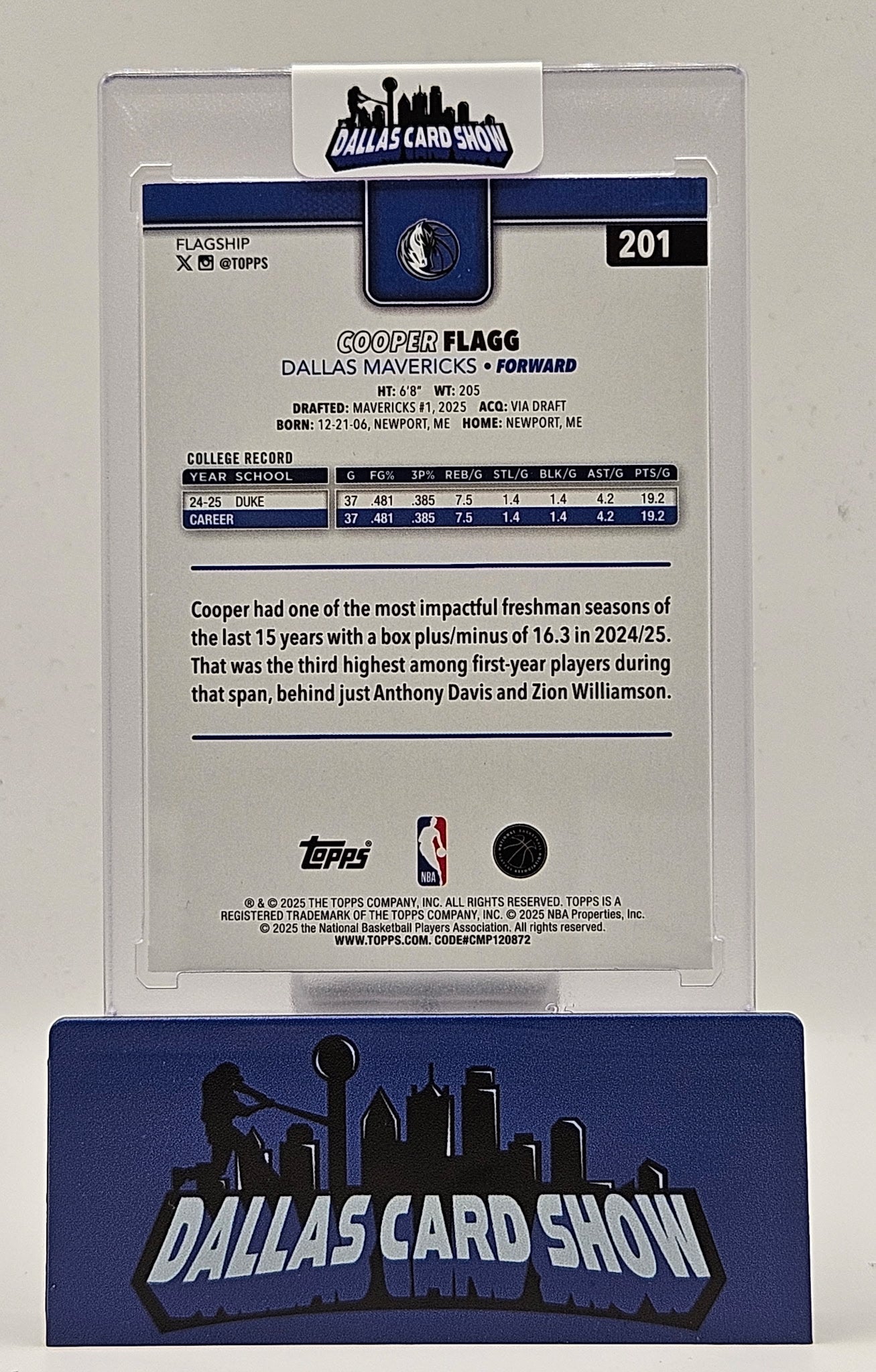 2025-26 Topps Basketball Cooper Flagg #201 Diamante Foil SP Rookie RC