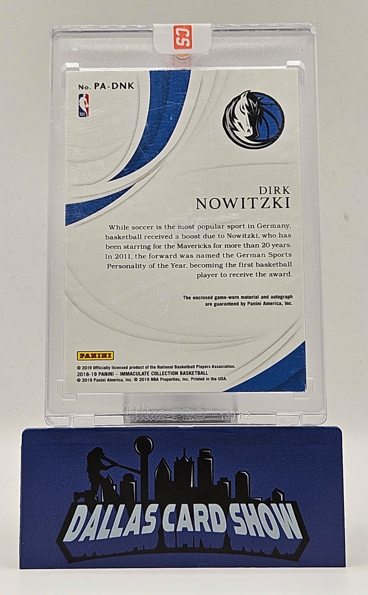 2018-19 Immaculate Premium Edition Dirk Nowitzki Nike Swoosh Autograph 2/3 Game Used