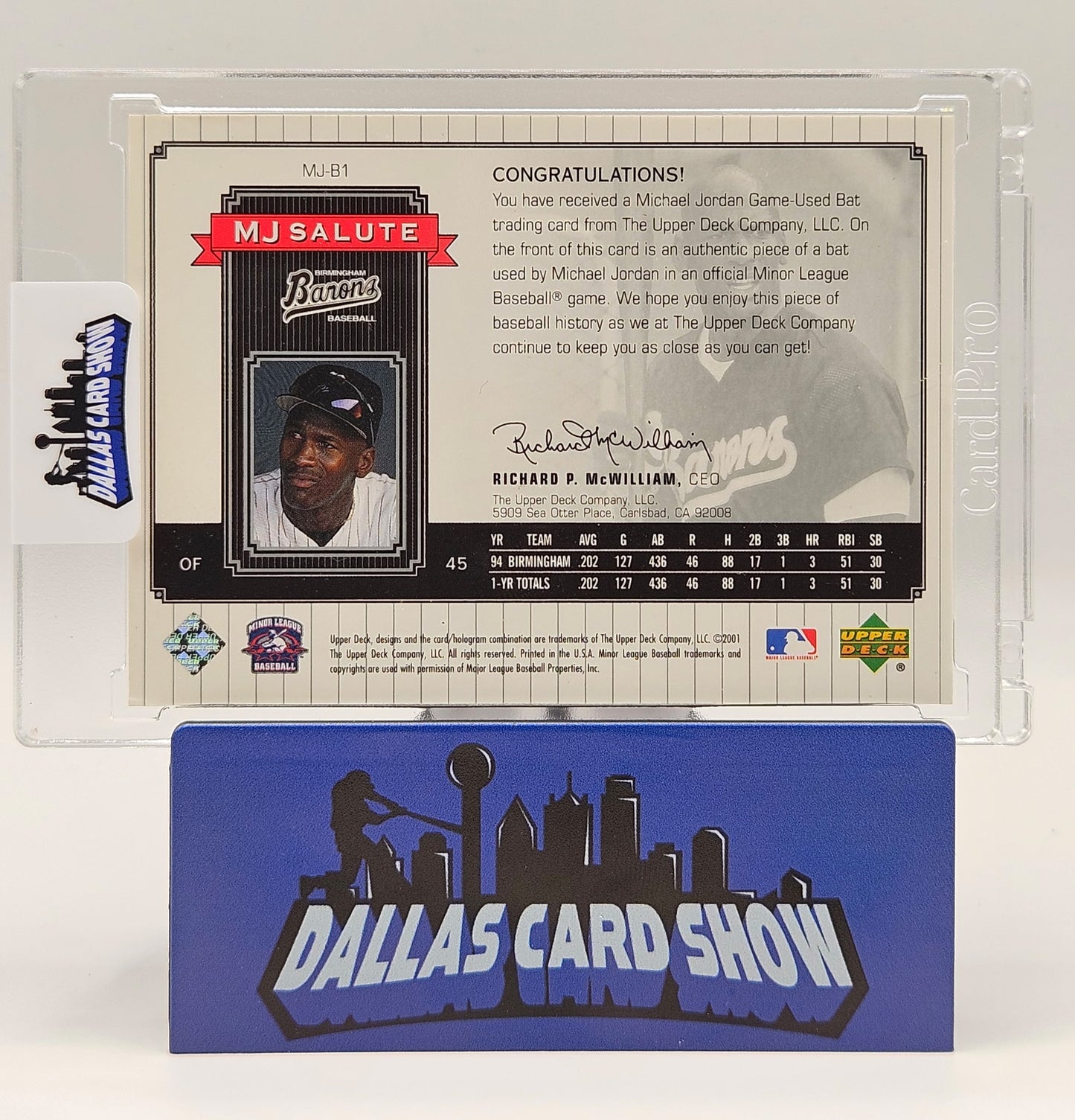 2001 Upper Deck MICHAEL JORDAN Chicago White Sox MJ Salute GAME USED BAT