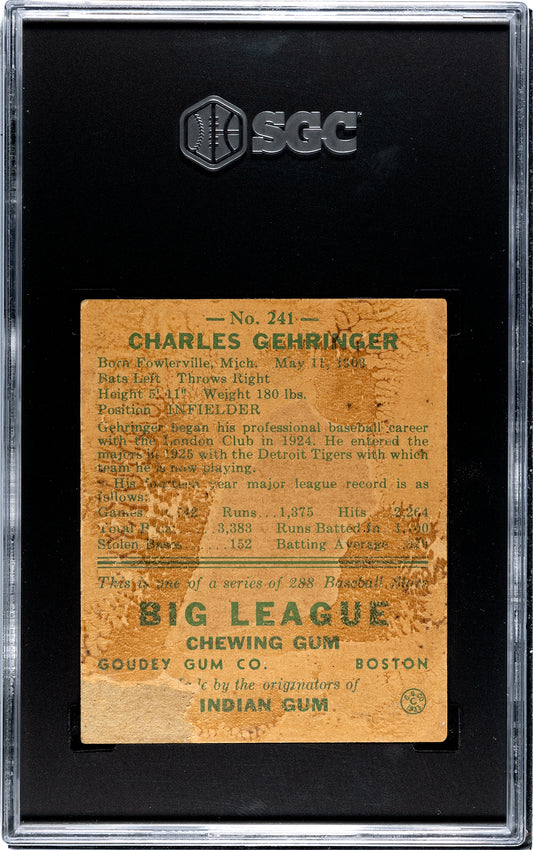 1938 Goudey Heads Up Charlie Gehringer #241 SGC 1