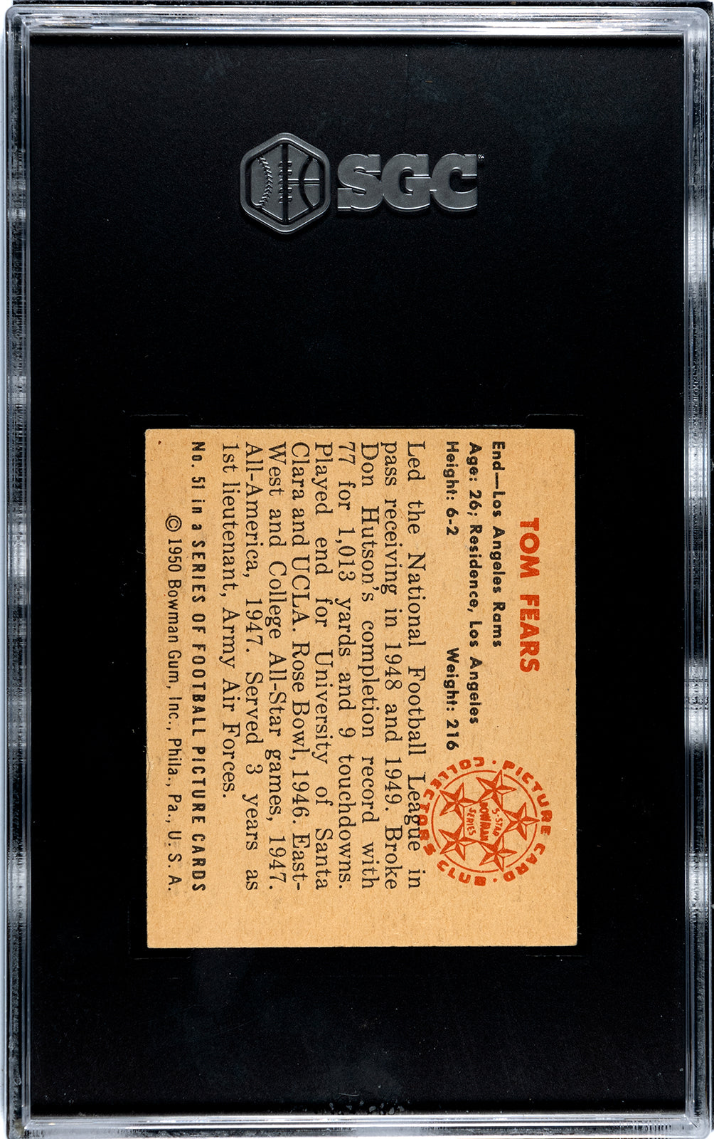 1950 Bowman Tom Fears #51 SGC 5 EX