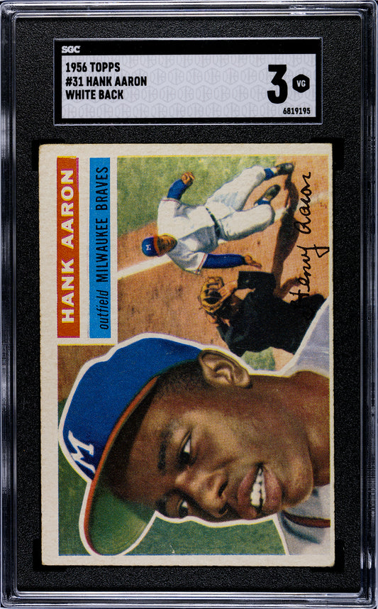 1956 Topps #31 Hank Aaron White Back SGC 3