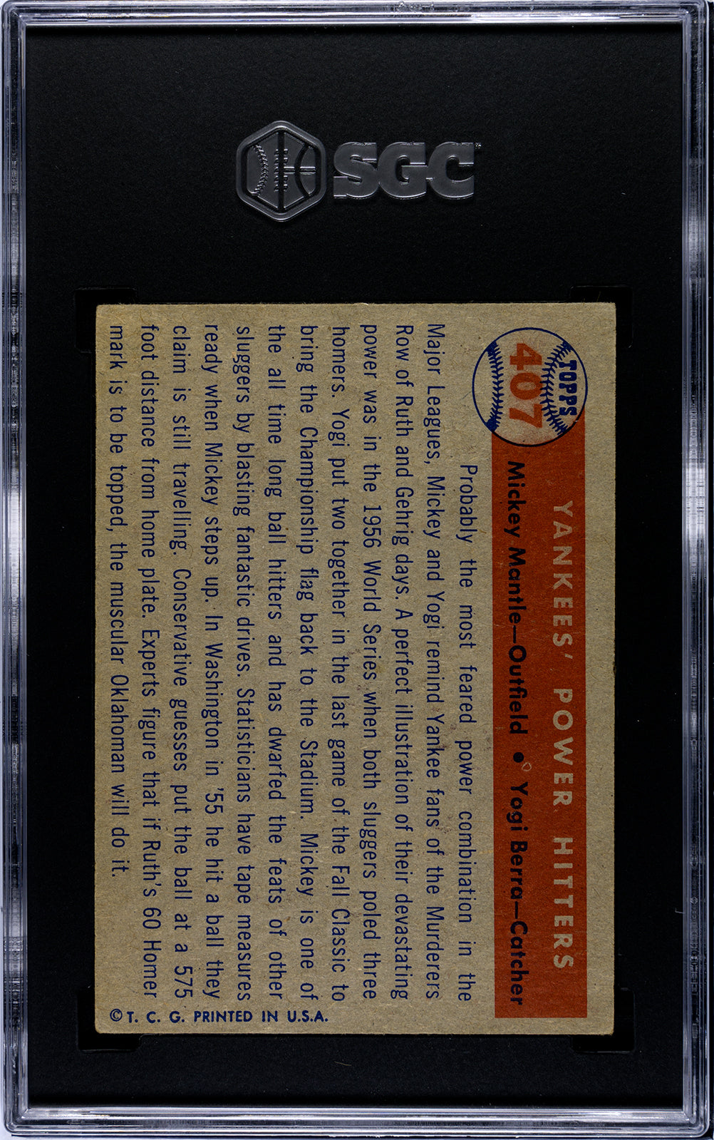 1957 Topps #407 Yankee's Power Hitters SGC 2