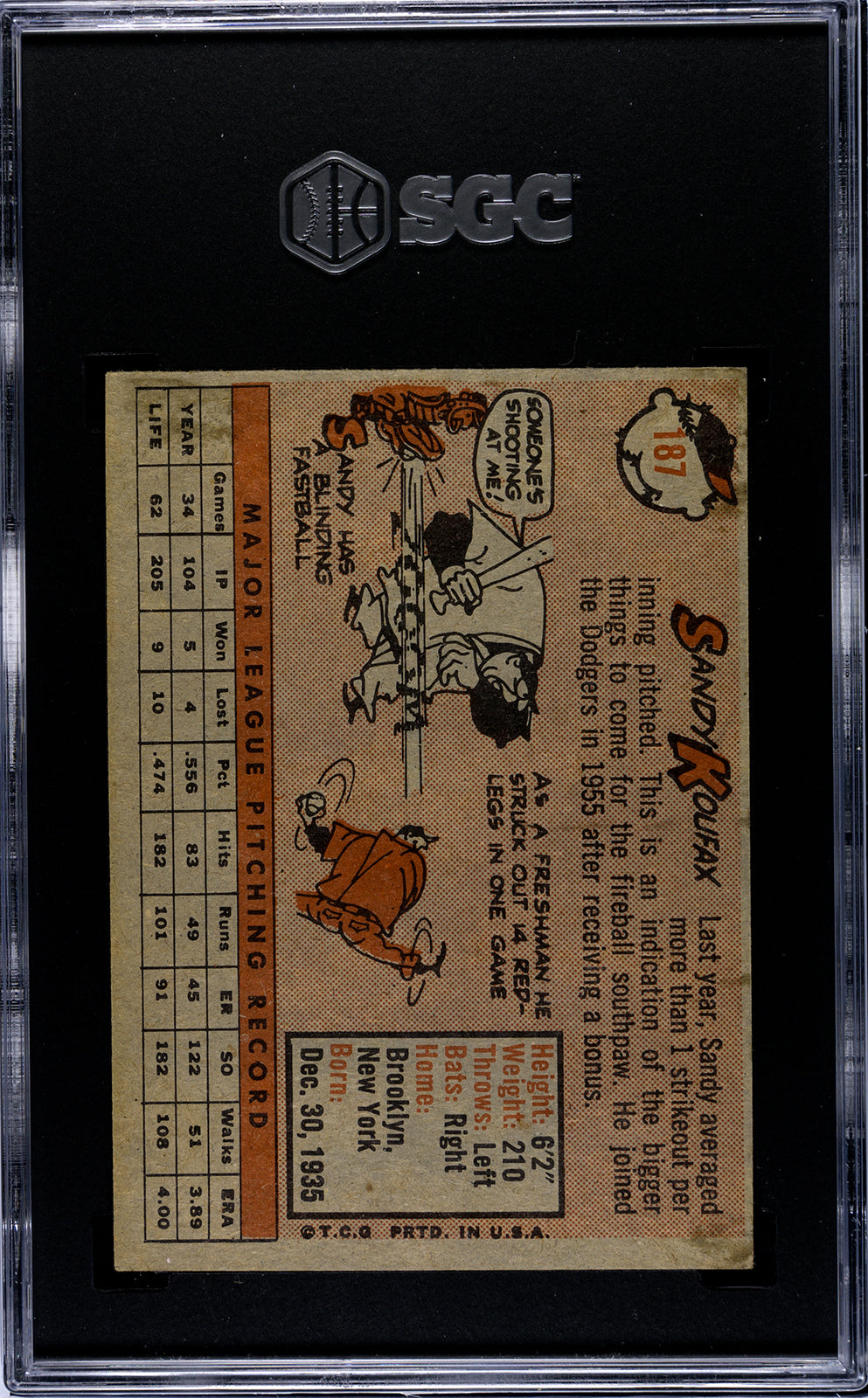 1958 Topps #197 Sandy Koufax SGC 5