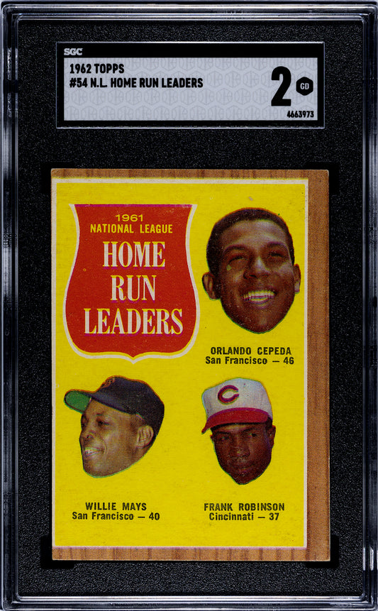1962 Topps #54 N.L Home Run Leaders SGC 2