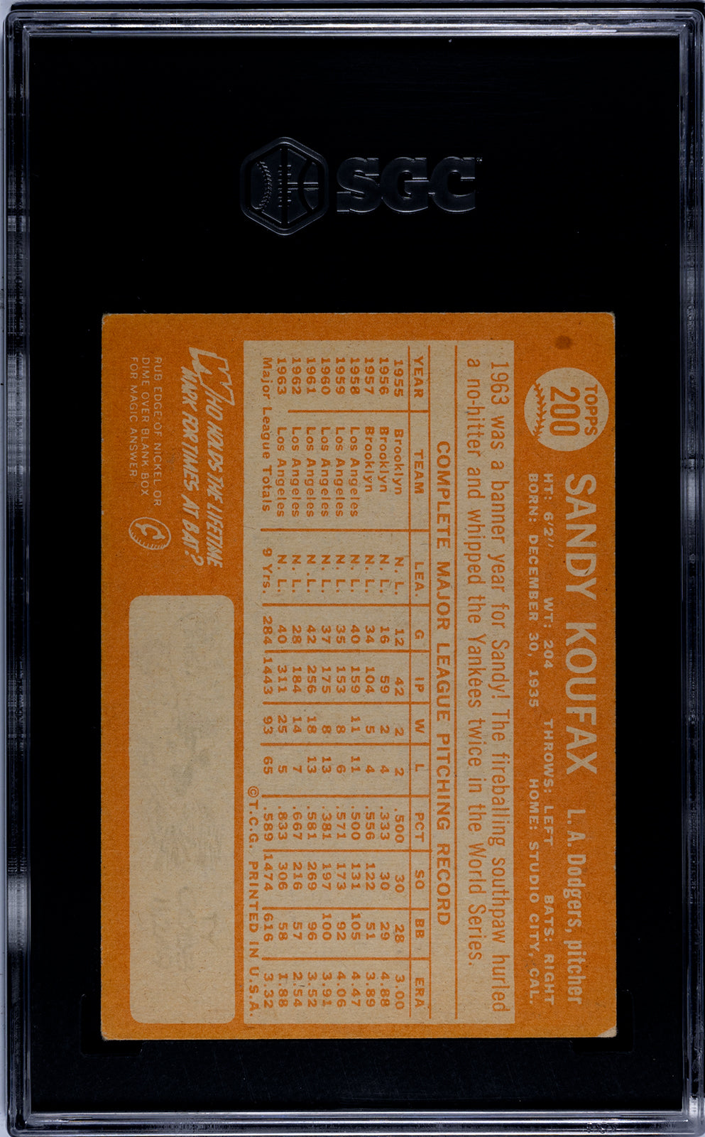 1964 Topps #200 Sandy Koufax SGC 4.5