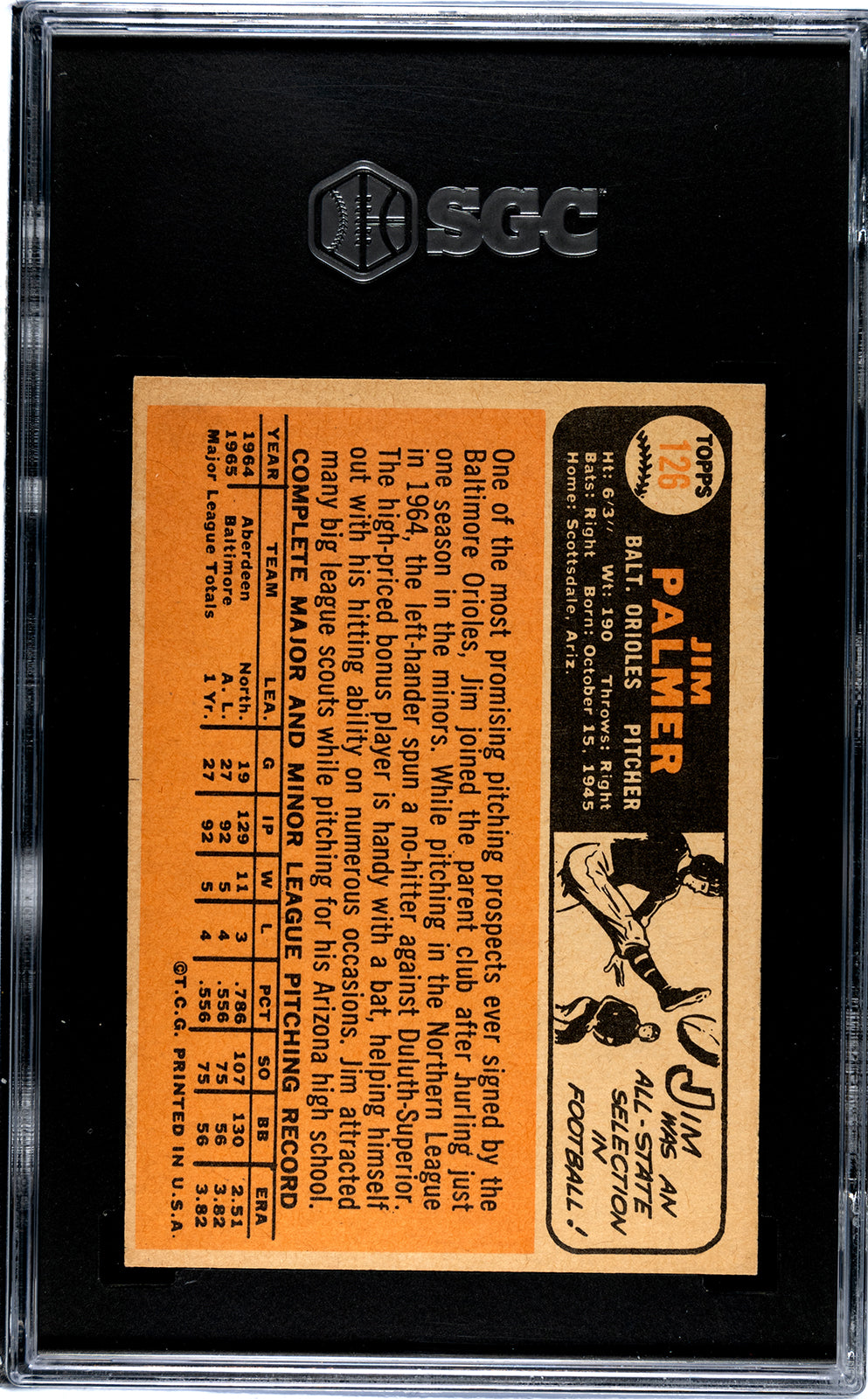 1966 Topps #126 Jim Palmer SGC 7
