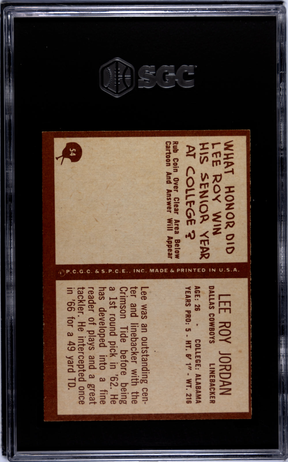 1967 Philadelphia #54 Lee Roy Jordan SGC 5
