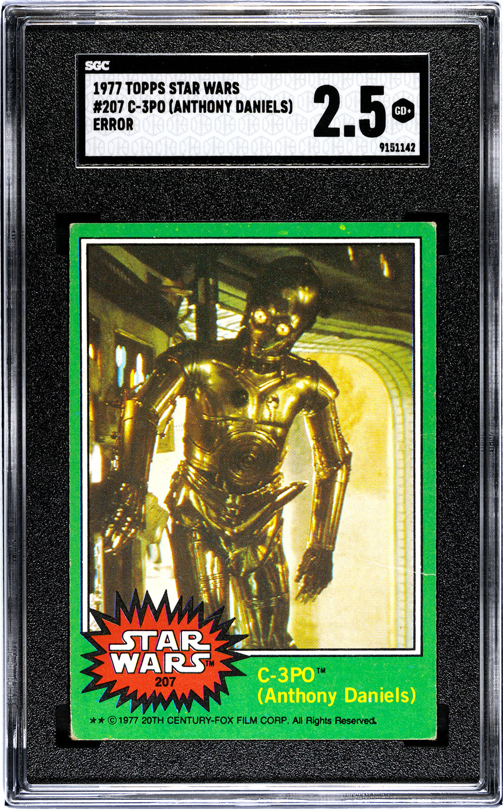 1977 Topps Star Wars #207 C-3PO (Anthony Daniels) Error Golden Rod SGC 2.5