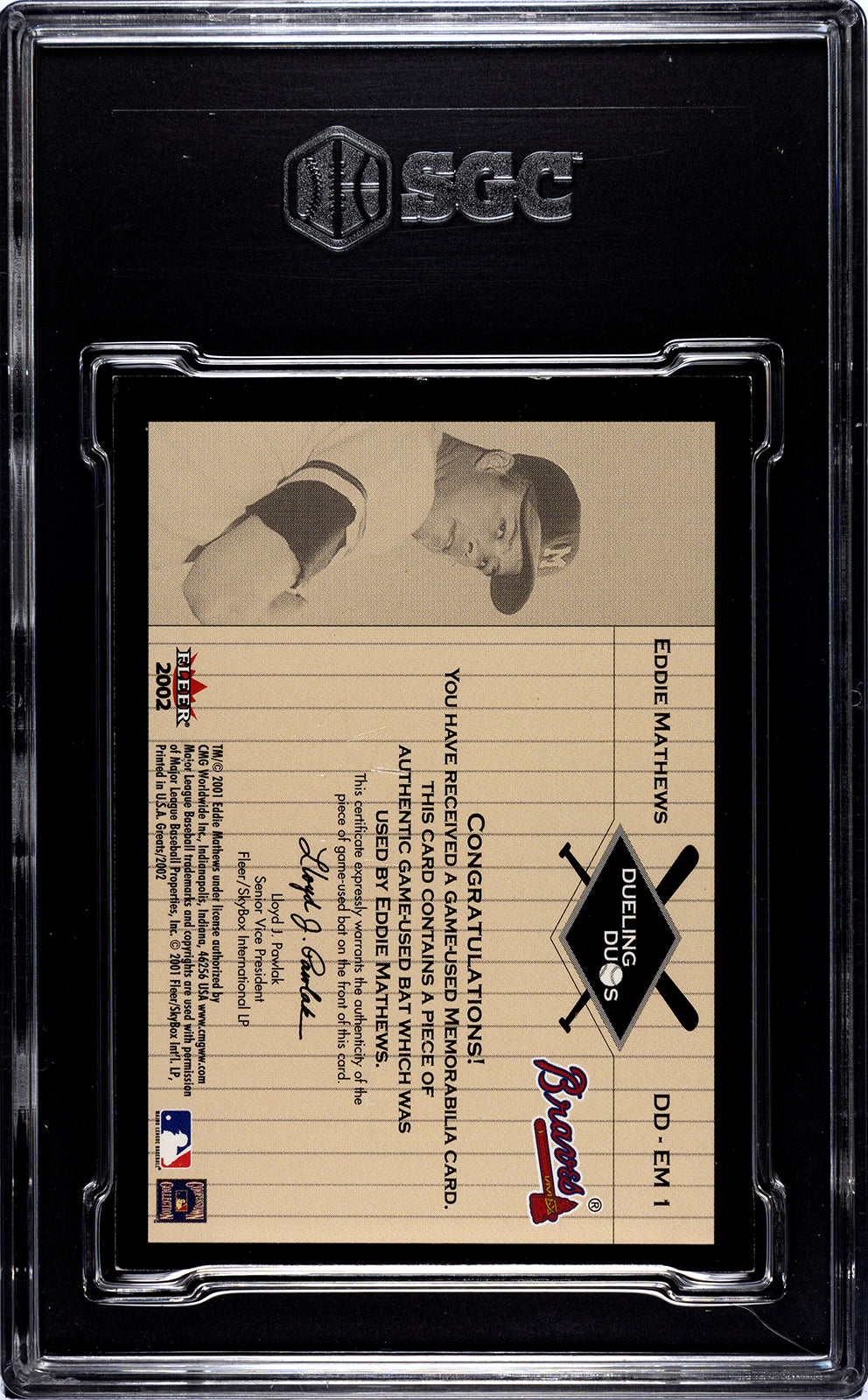 2004 Fleer National Pastime #DD-EM1 Eddie Mathews/Duke Snider Dueling Duos Buyback /19 SGC 8