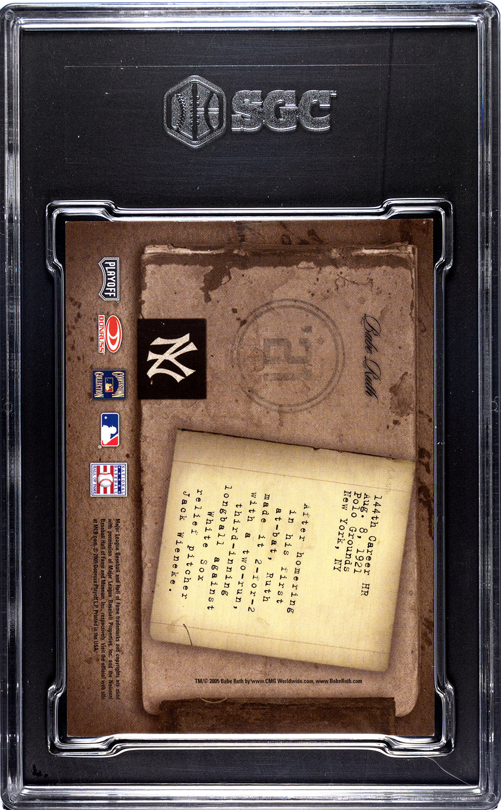 2005 Playoff Prime Cuts Biography Babe Ruth Home Run #144 SGC 8.5
