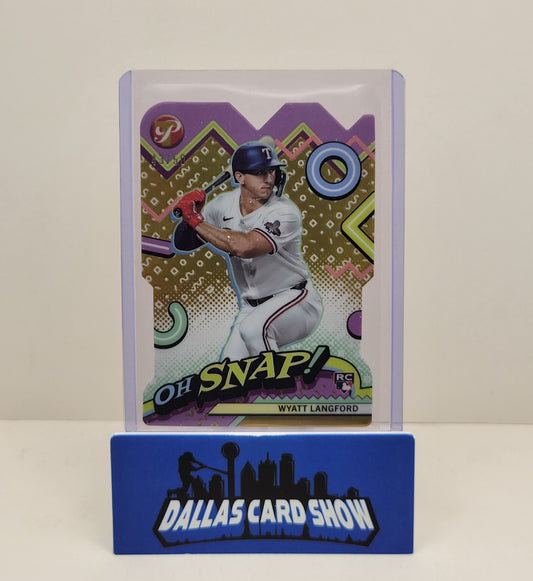 2024 Topps Pristine Wyatt Langford Oh Snap Insert Gold Refractor /50 Texas Rangers
