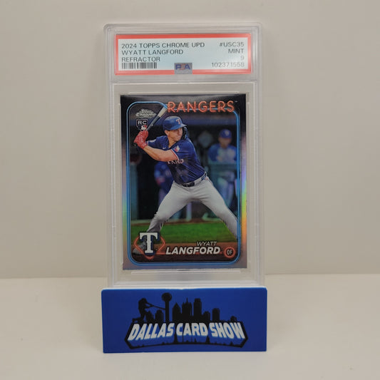 2024 Topps Chrome Update Refractor Wyatt Langford PSA 9 Texas Rangers #USC35