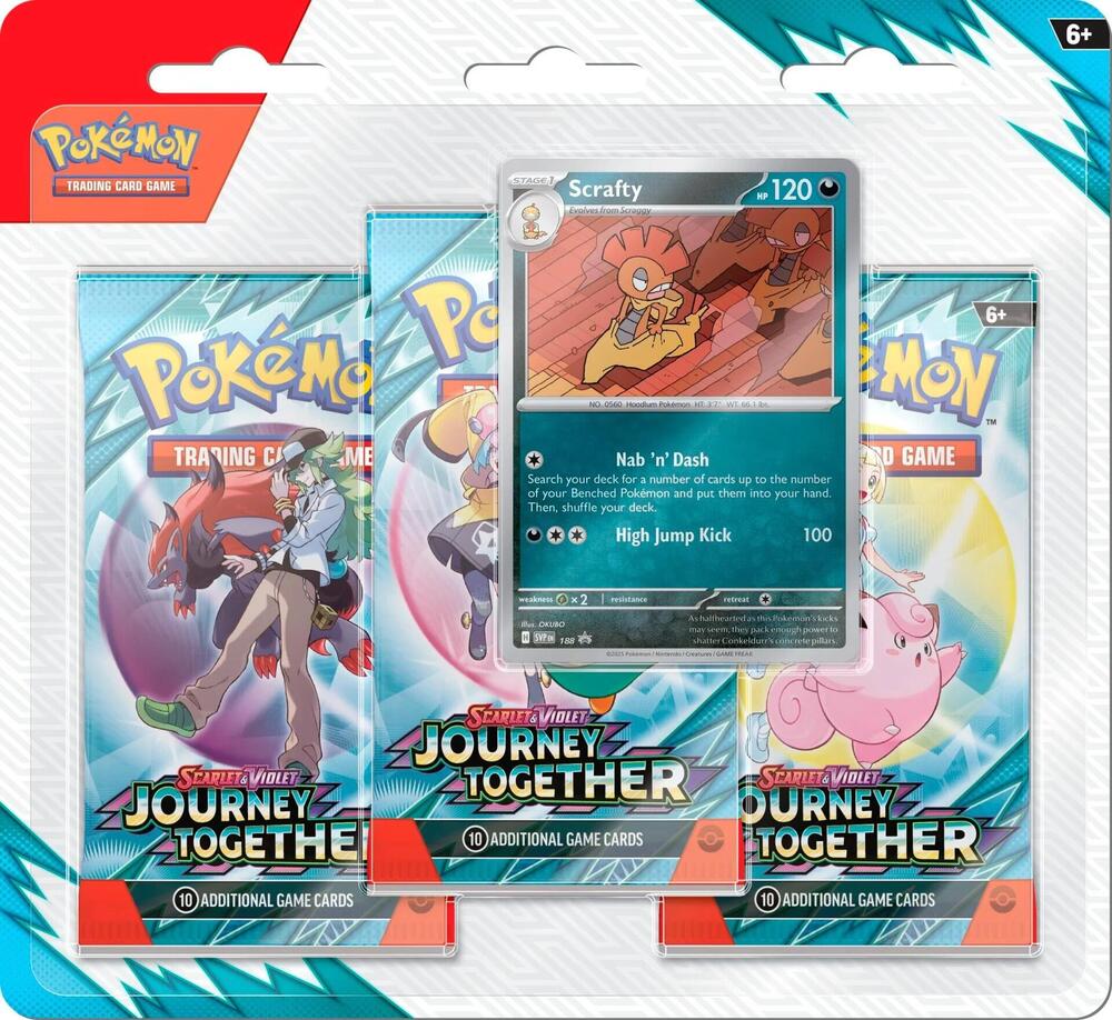 2025 Pokemon - Journey Together 3-Pack Blister (Scrafty, Yanmega)