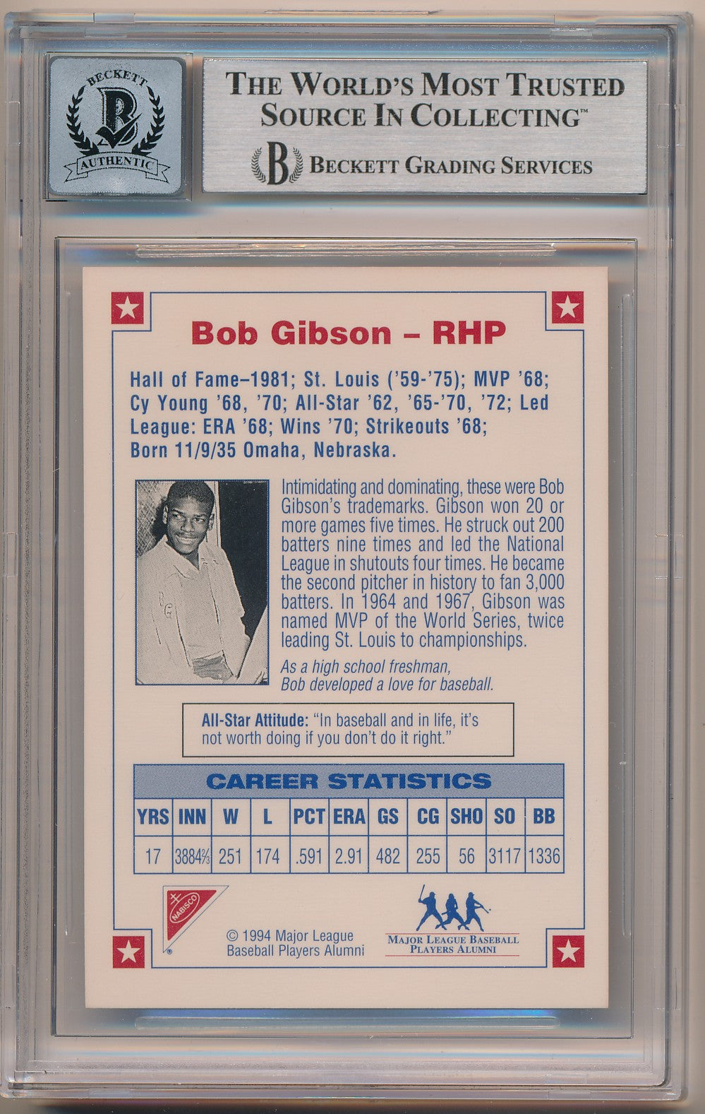 1994 NABISCO ALL-STAR AUTOGRAPHS #1 BILL GIBSON AUTHENTIC AUTO BAS 10