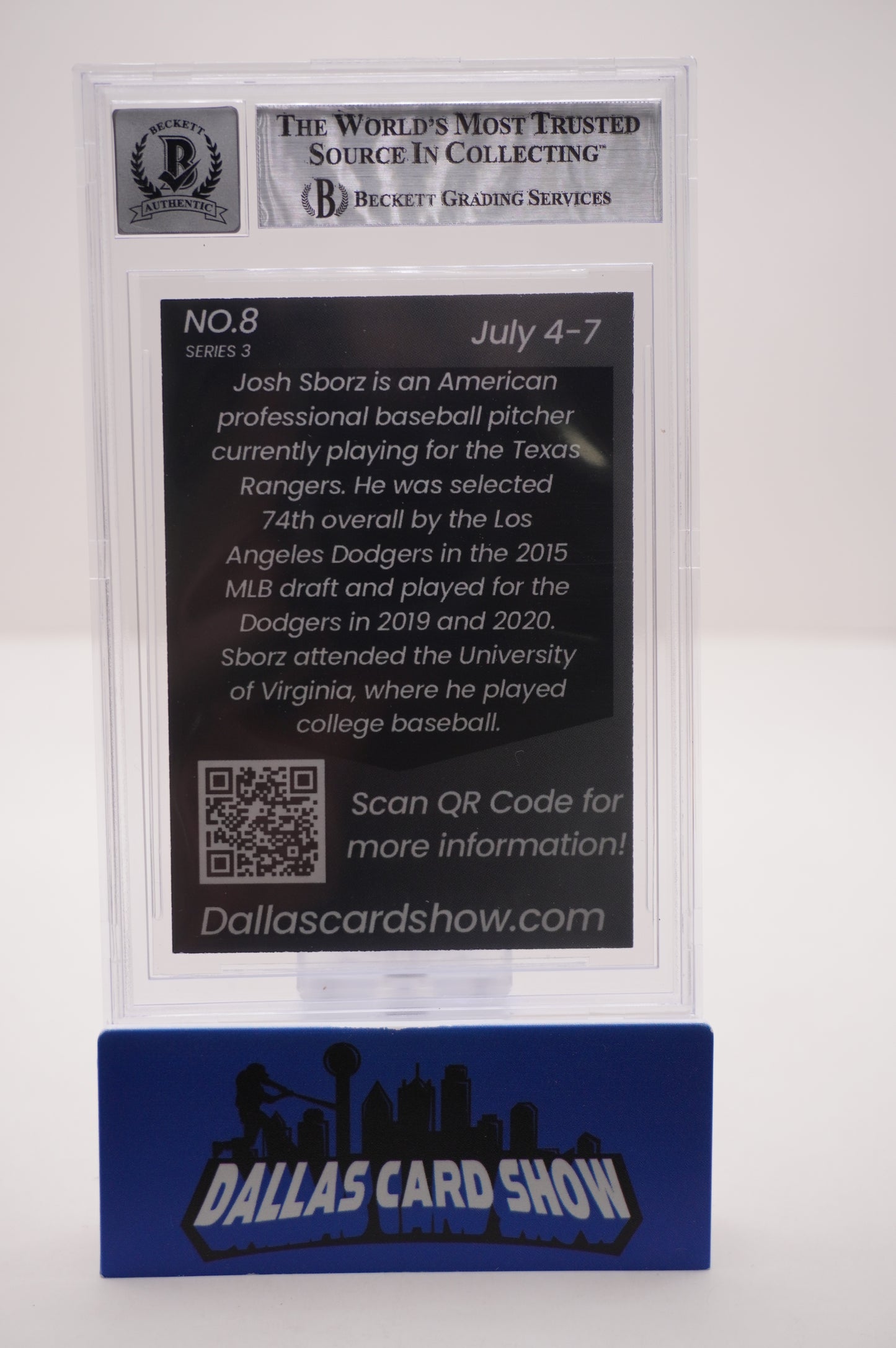 2024 JULY DALLAS CARD SHOW SERIES 3 #8 JOSH SBORZ BAS AUTHENTIC AUTO 10