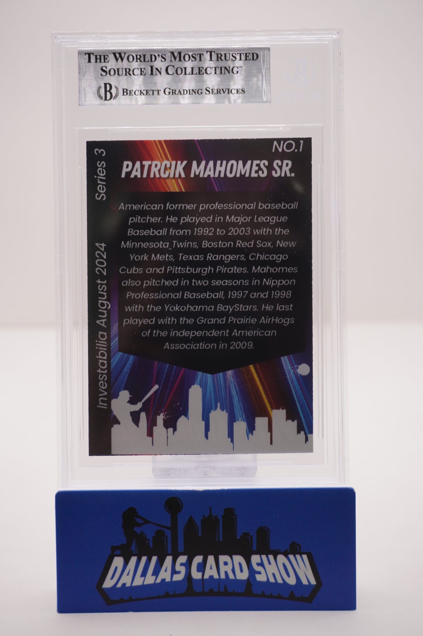 PAT PATRICK MAHOMES SR. SIGNED 2024 AUG INVESTABILIA #1 BGS BAS SLAB Chiefs Twins