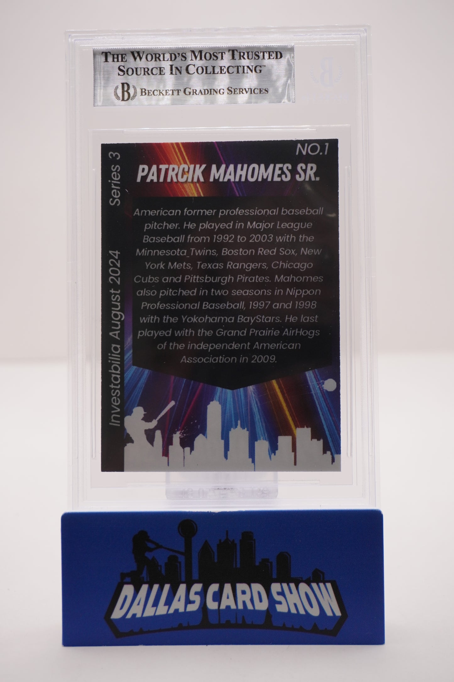 PAT PATRICK MAHOMES SR. SIGNED 2024 AUG INVESTABILIA #1 BGS BAS SLAB Chiefs Twins