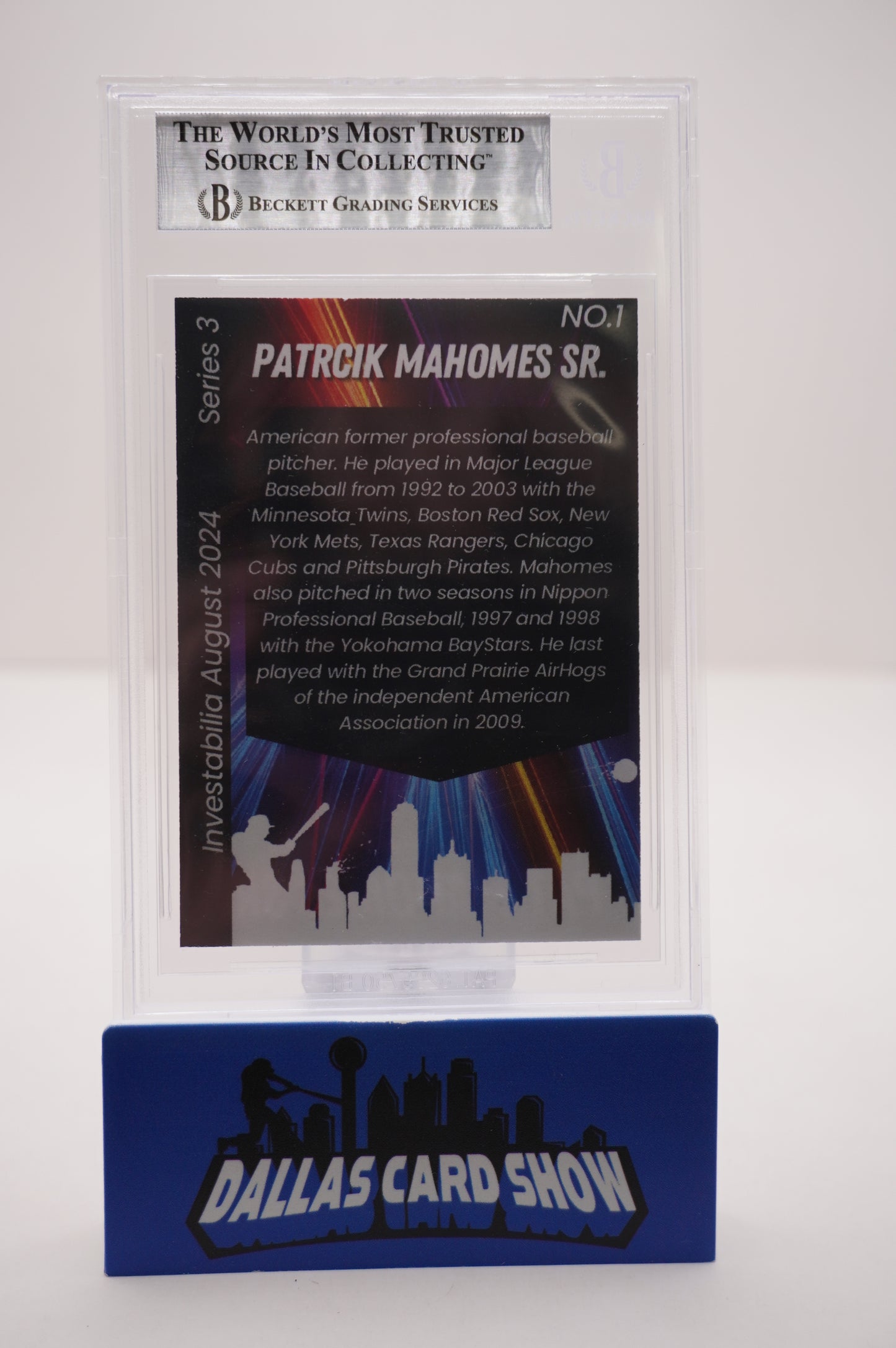 PAT PATRICK MAHOMES SR. SIGNED 2024 AUG INVESTABILIA #1 BGS BAS SLAB Chiefs Twins