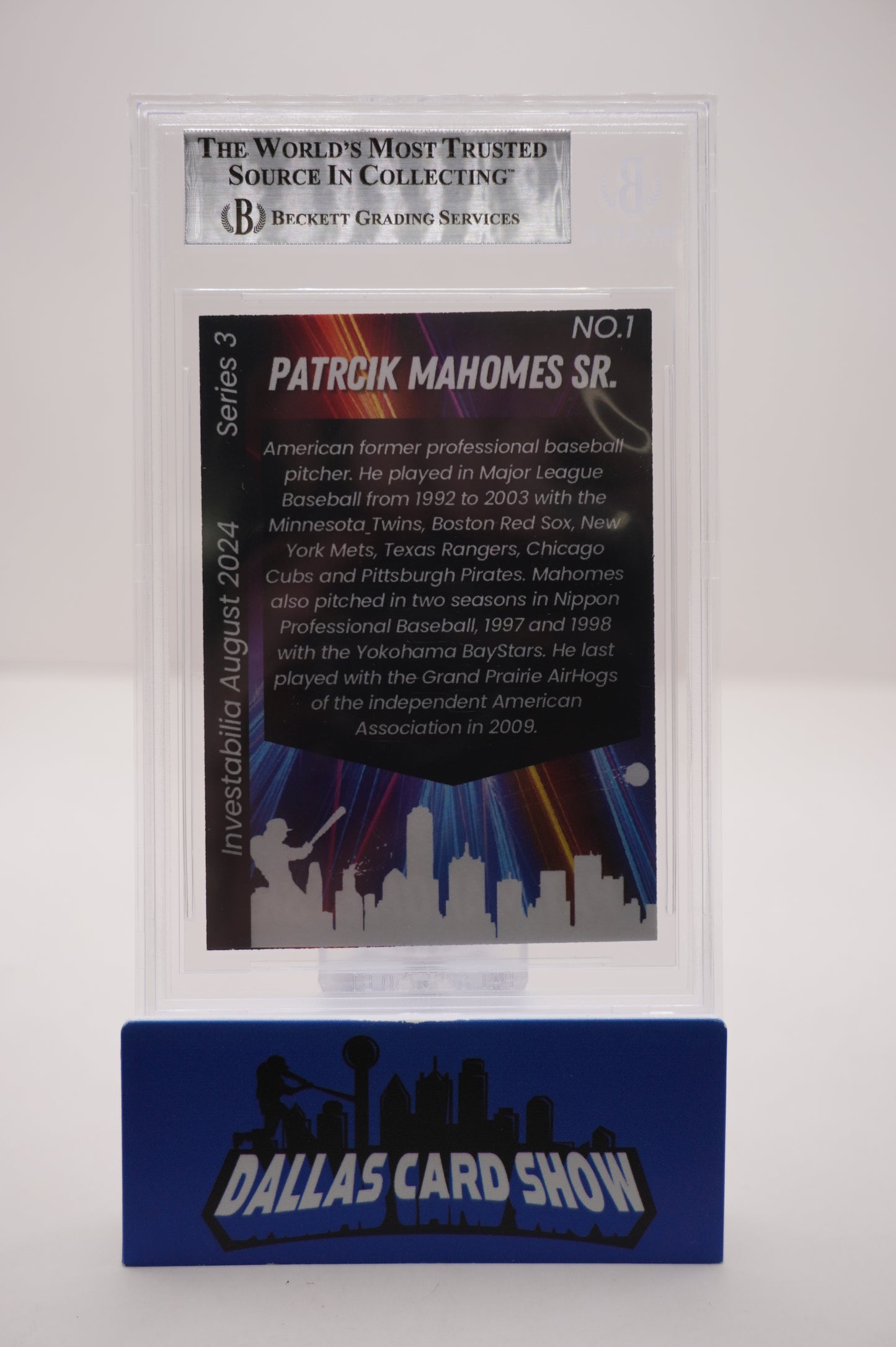 PAT PATRICK MAHOMES SR. SIGNED 2024 AUG INVESTABILIA #1 BGS BAS SLAB Chiefs Twins