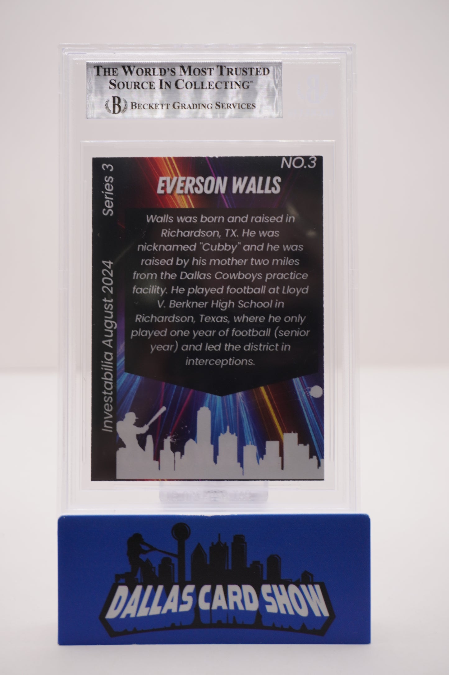 EVERSON WALLS SIGNED 2024 AUG INVESTABILIA #3 BGS BAS SLAB Cowboys