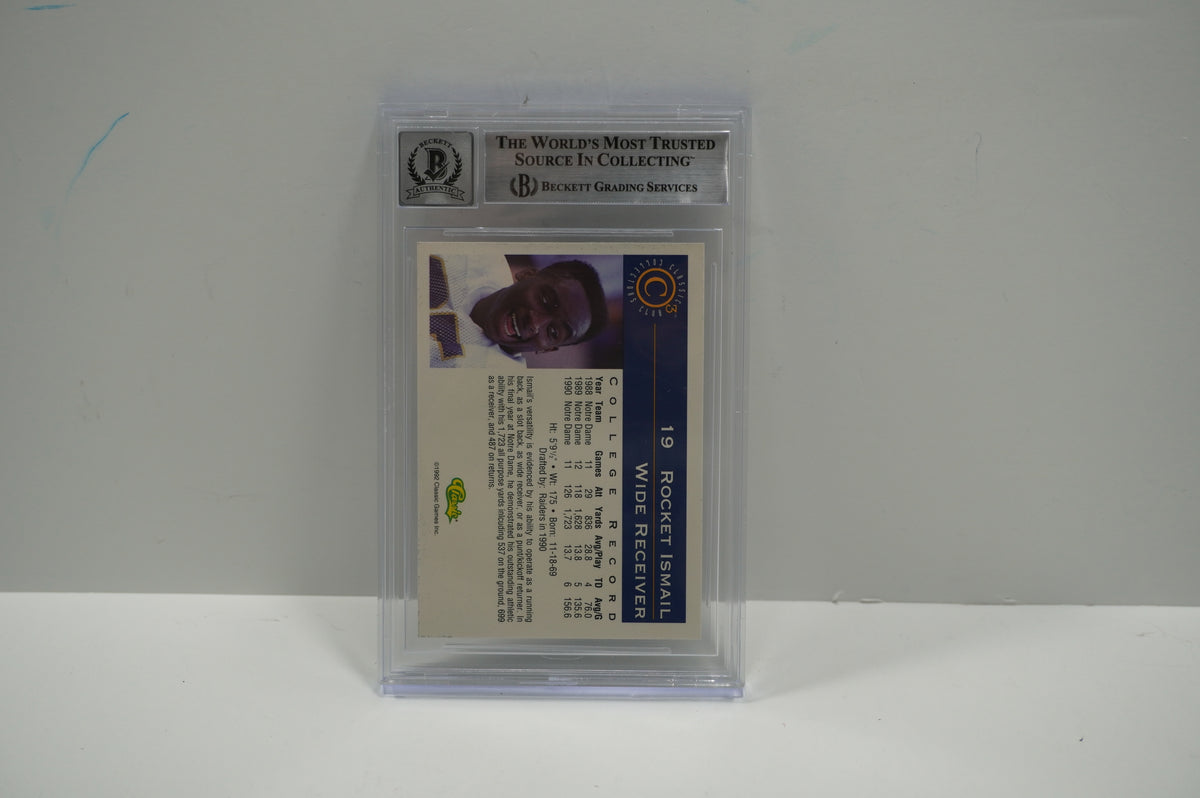 RAGHIB ROCKET ISMAIL SIGNED BGS BAS Slab 1992-93 Classic C3 #19 Notre Dame AUTO 10