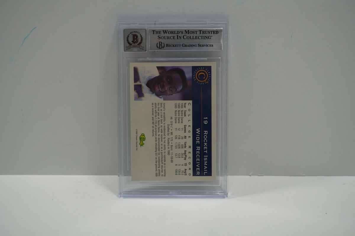 RAGHIB ROCKET ISMAIL SIGNED BGS BAS Slab 1992-93 Classic C3 #19 Notre Dame AUTO 10