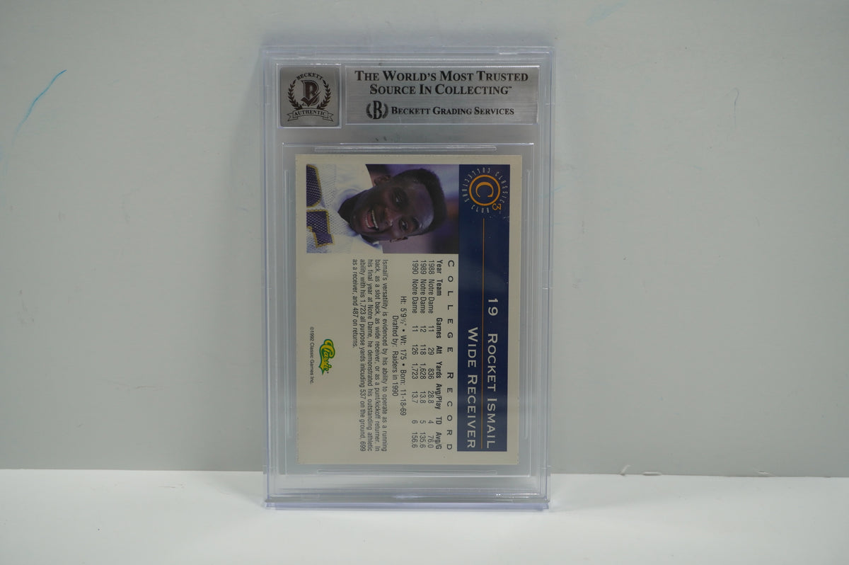 RAGHIB ROCKET ISMAIL SIGNED BGS BAS Slab 1992-93 Classic C3 #19 Notre Dame AUTO 10