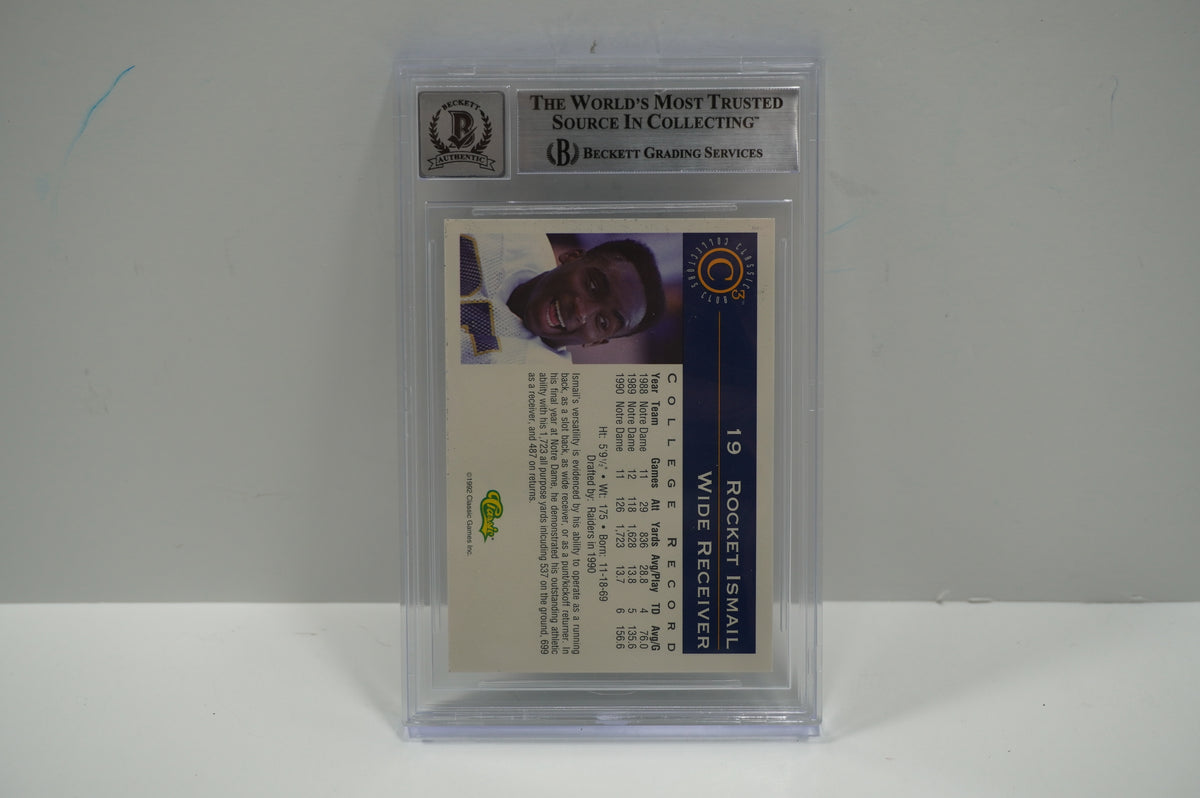 RAGHIB ROCKET ISMAIL SIGNED BGS BAS Slab 1992-93 Classic C3 #19 Notre Dame AUTO 10