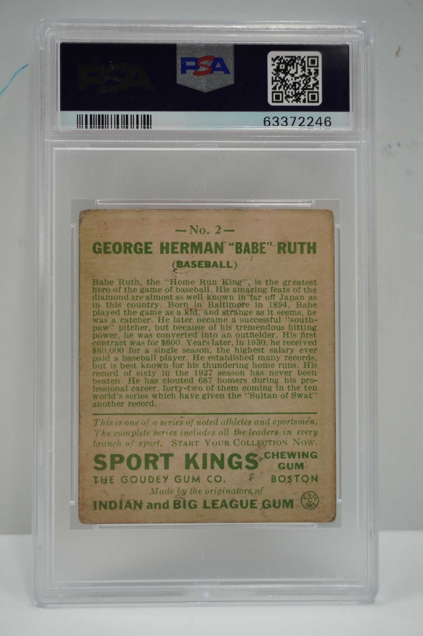 1933 SPORTS KINGS Babe Ruth #2 PSA 2 NEW YORK NY YANKEES