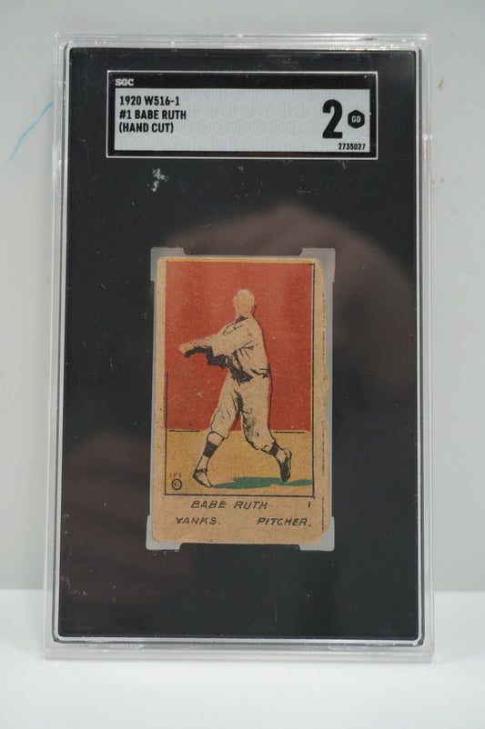 1920 W516-1 Babe Ruth ERROR NO FACE ON FRONT #1 HAND CUT SGC 2 PITCHER