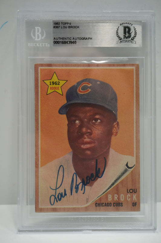 1962 TOPPS Lou Brock SIGNED BAS Slab CHICAGO CUBS ROOKIE