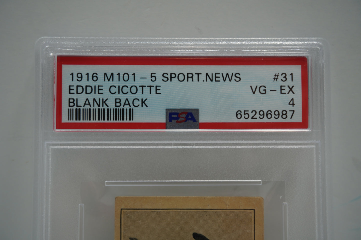 1916 M101-4 SPORTING NEWS Eddie Cicotte #31 Blank Back PSA 4 CHICAGO WHITE SOX