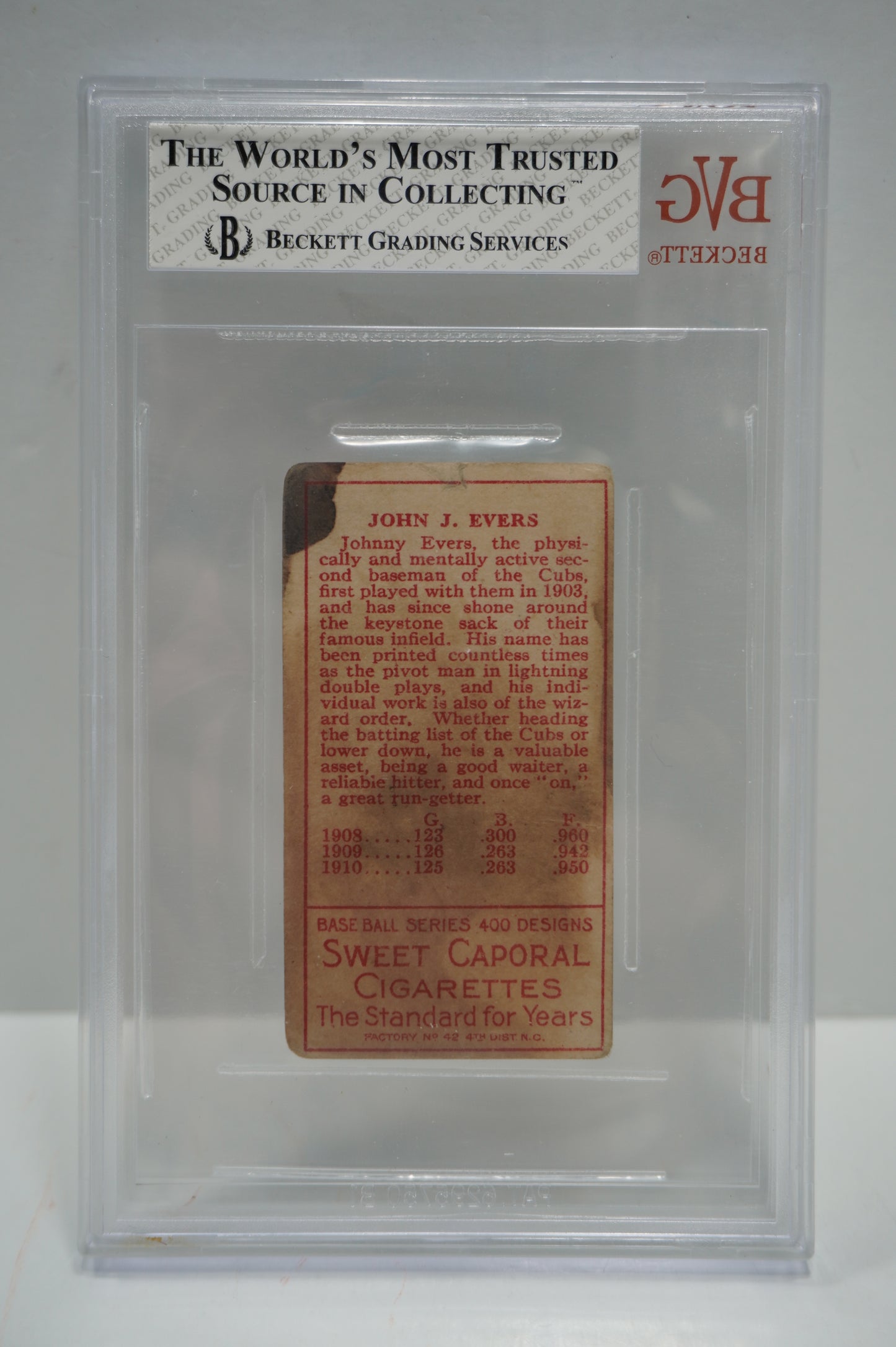1911 T206 Gold Boarder Johnny Evers Sweet Caporal BVG 1.5