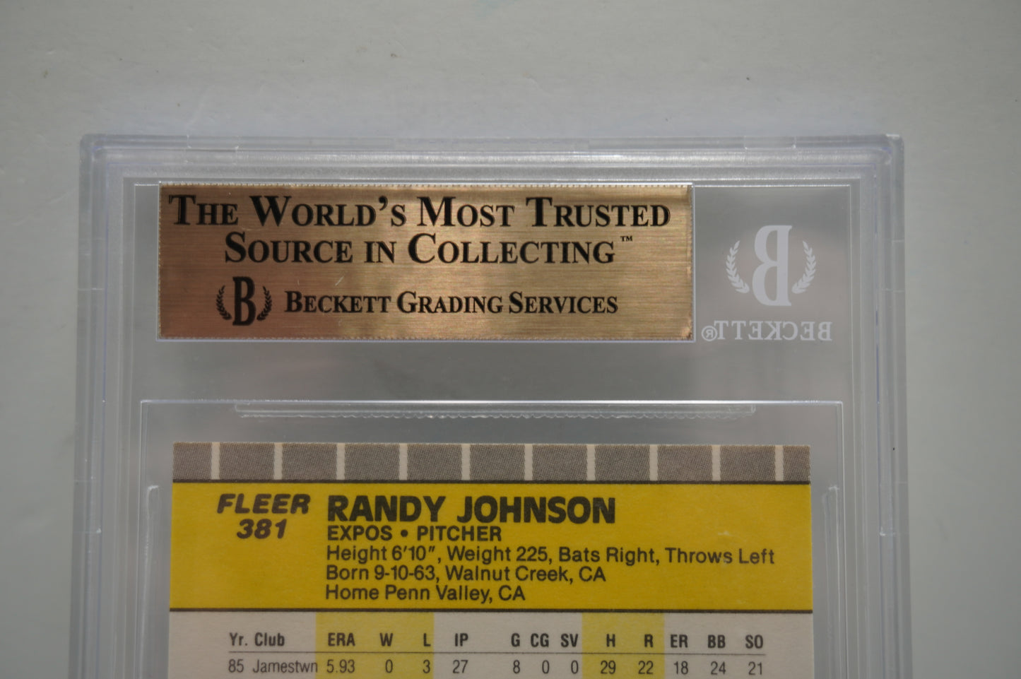 1989 Fleer #381E Randy Johnson Green Tint ERR BGS 9.5