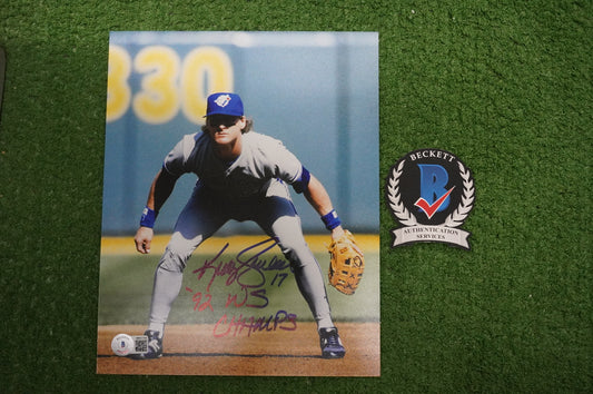 KELLY GRUBER Signed 8x10 Photo TORONTO BLUE JAYS w/"92 W.S Champs" BAS COA