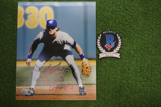 KELLY GRUBER Signed 8x10 Photo TORONTO BLUE JAYS w/"92 W.S Champs" BAS COA