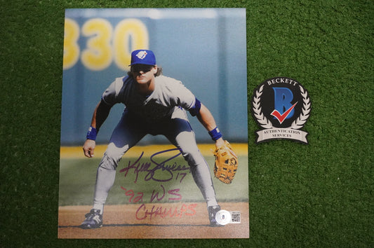 KELLY GRUBER Signed 8x10 Photo TORONTO BLUE JAYS w/"92 W.S Champs" BAS COA