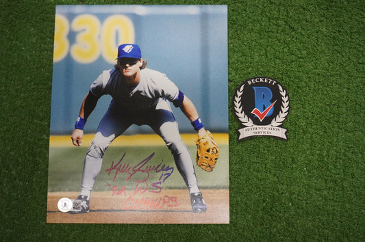 KELLY GRUBER Signed 8x10 Photo TORONTO BLUE JAYS w/"92 W.S Champs" BAS COA