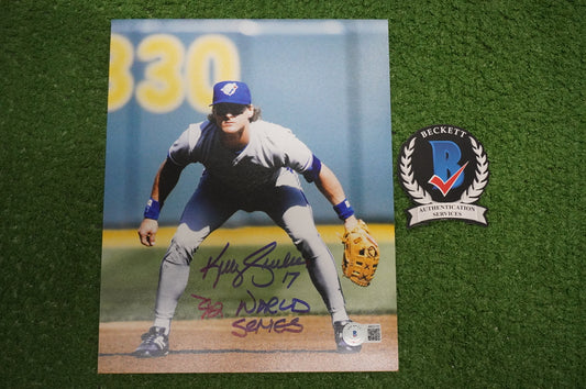 KELLY GRUBER Signed 8x10 Photo TORONTO BLUE JAYS w/"92 W.S Champs" BAS COA