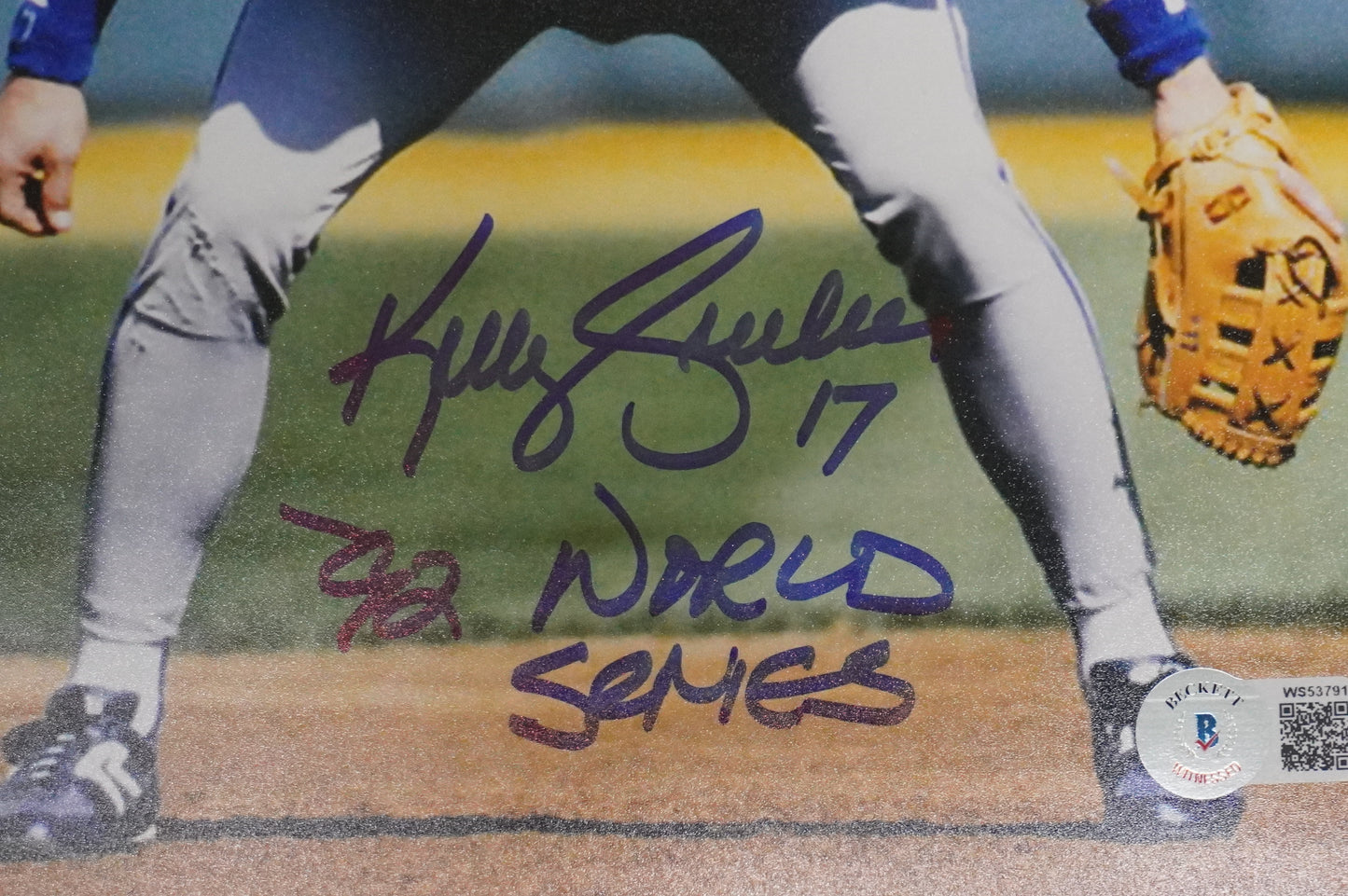 KELLY GRUBER Signed 8x10 Photo TORONTO BLUE JAYS w/"92 W.S Champs" BAS COA