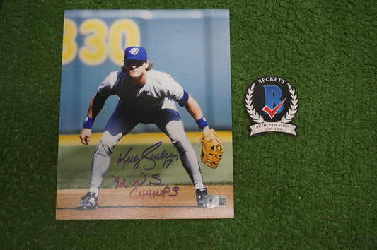 KELLY GRUBER Signed 8x10 Photo TORONTO BLUE JAYS w/"92 W.S Champs" BAS COA
