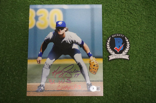 KELLY GRUBER Signed 8x10 Photo TORONTO BLUE JAYS w/"92 W.S Champs" BAS COA