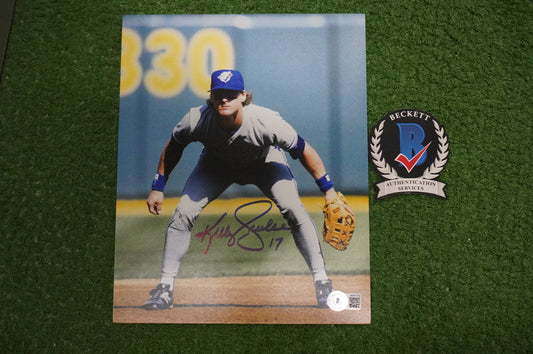 KELLY GRUBER Signed 8x10 Photo TORONTO BLUE JAYS w/"92 W.S Champs" BAS COA