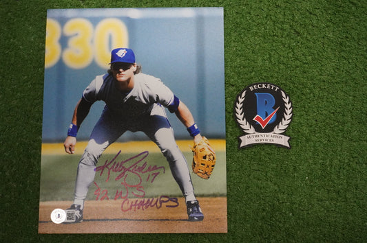 KELLY GRUBER Signed 8x10 Photo TORONTO BLUE JAYS w/"92 W.S Champs" BAS COA