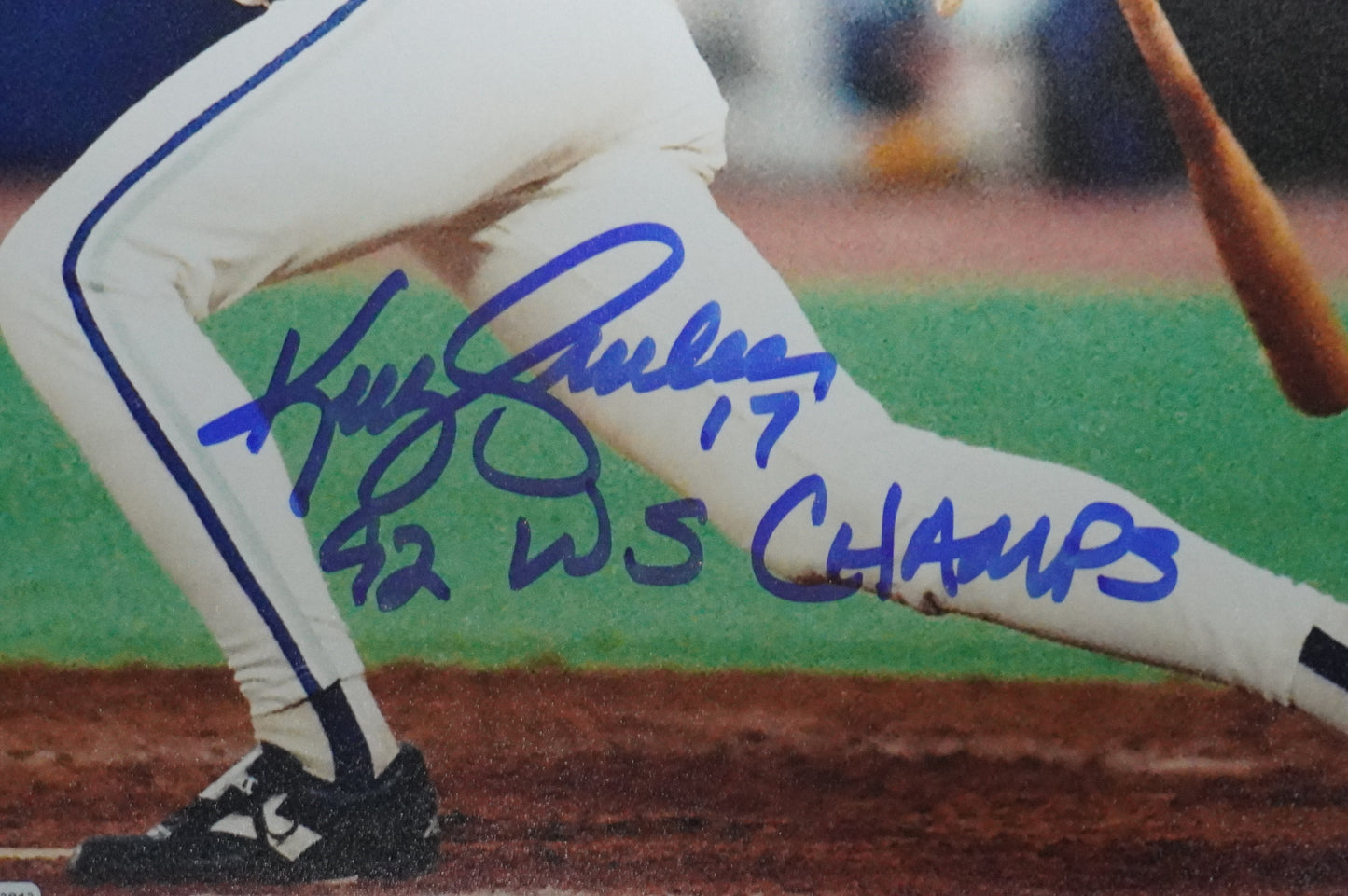 KELLY GRUBER Signed 8x10 AT-BAT Photo TORONTO BLUE JAYS w/"92 W.S Champs" BAS
