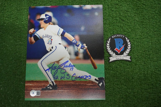 KELLY GRUBER Signed 8x10 AT-BAT Photo TORONTO BLUE JAYS w/"92 W.S Champs" BAS