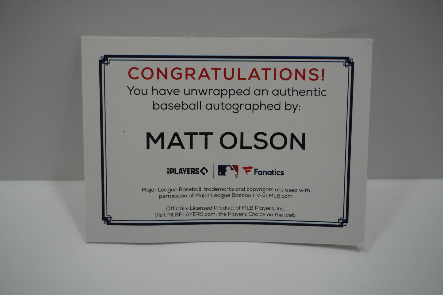 MATT OLSON SIGNED Rawlings OML BASEBALL Atlanta Braves Fanatics COA