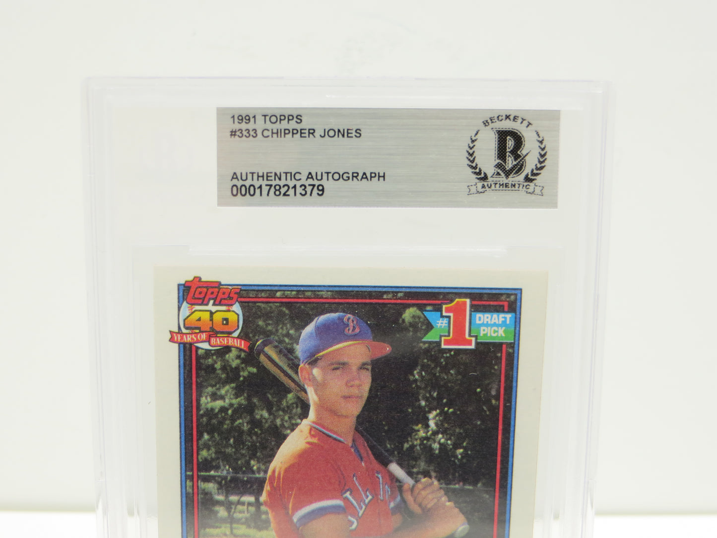 CHIPPER JONES SIGNED 1991 TOPPS Rookie Baseball Card #333 BGS BAS SLAB Authentic