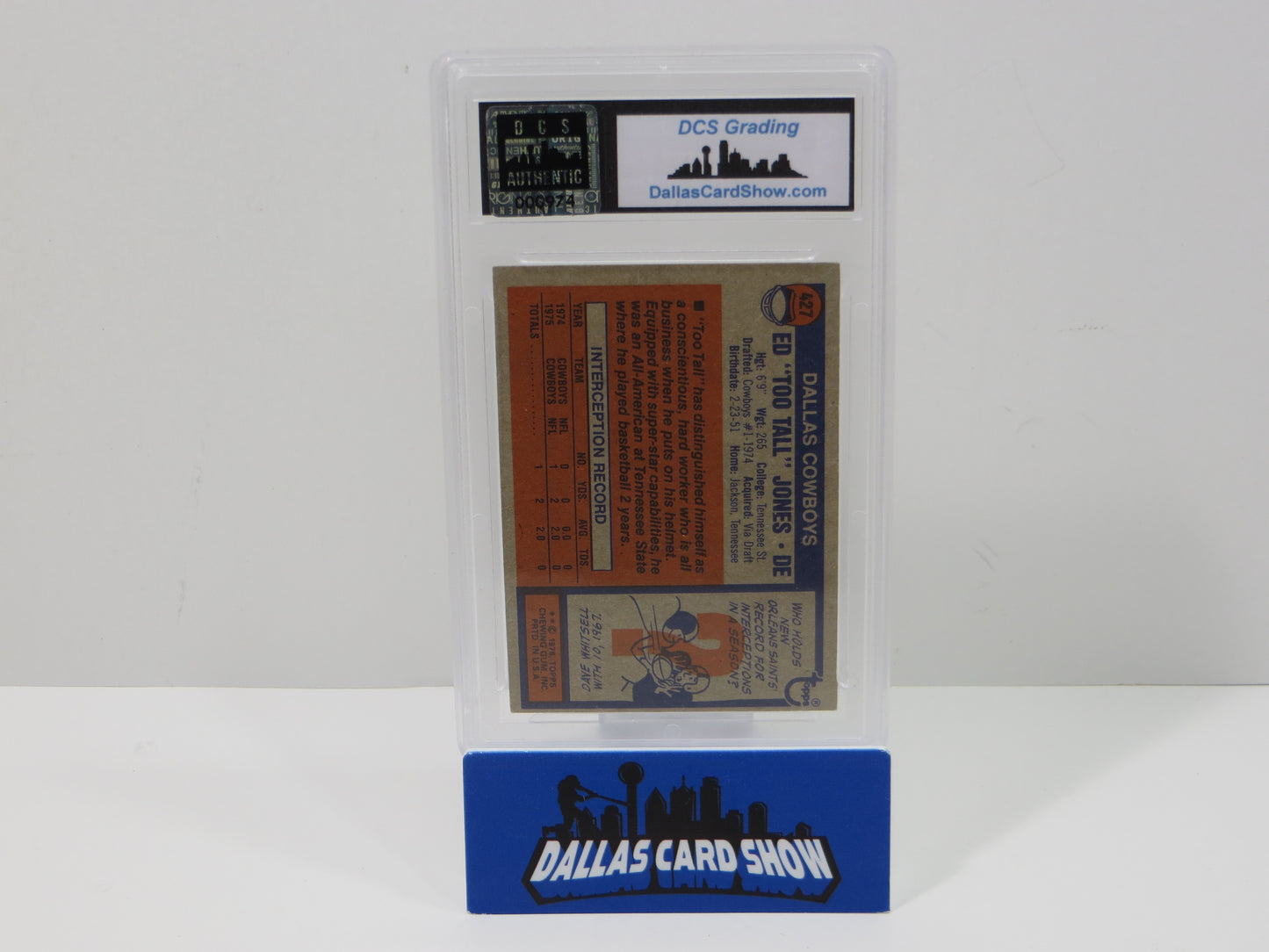 ED TOO TALL JONES SIGNED 1976 TOPPS Football Card #427 DCS Authentic SLAB